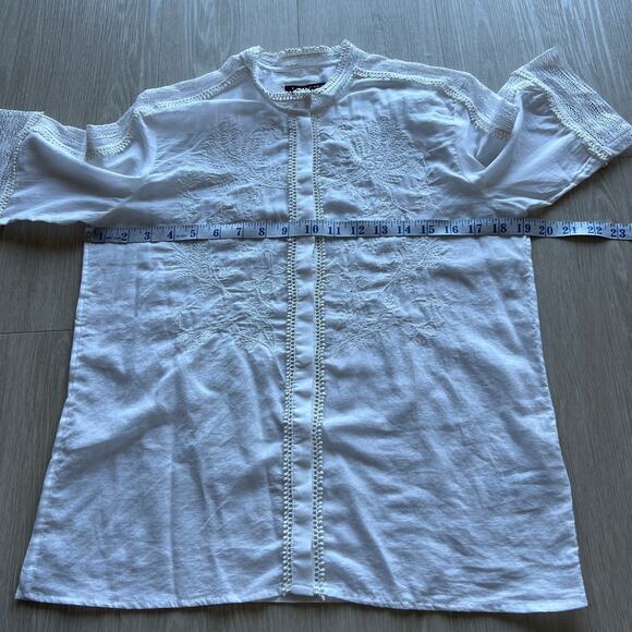 J Crew Embroidered Lace Trim Button Up Shirt In Cotton Voile Size 2 White FLAWS - Picture 6 of 16